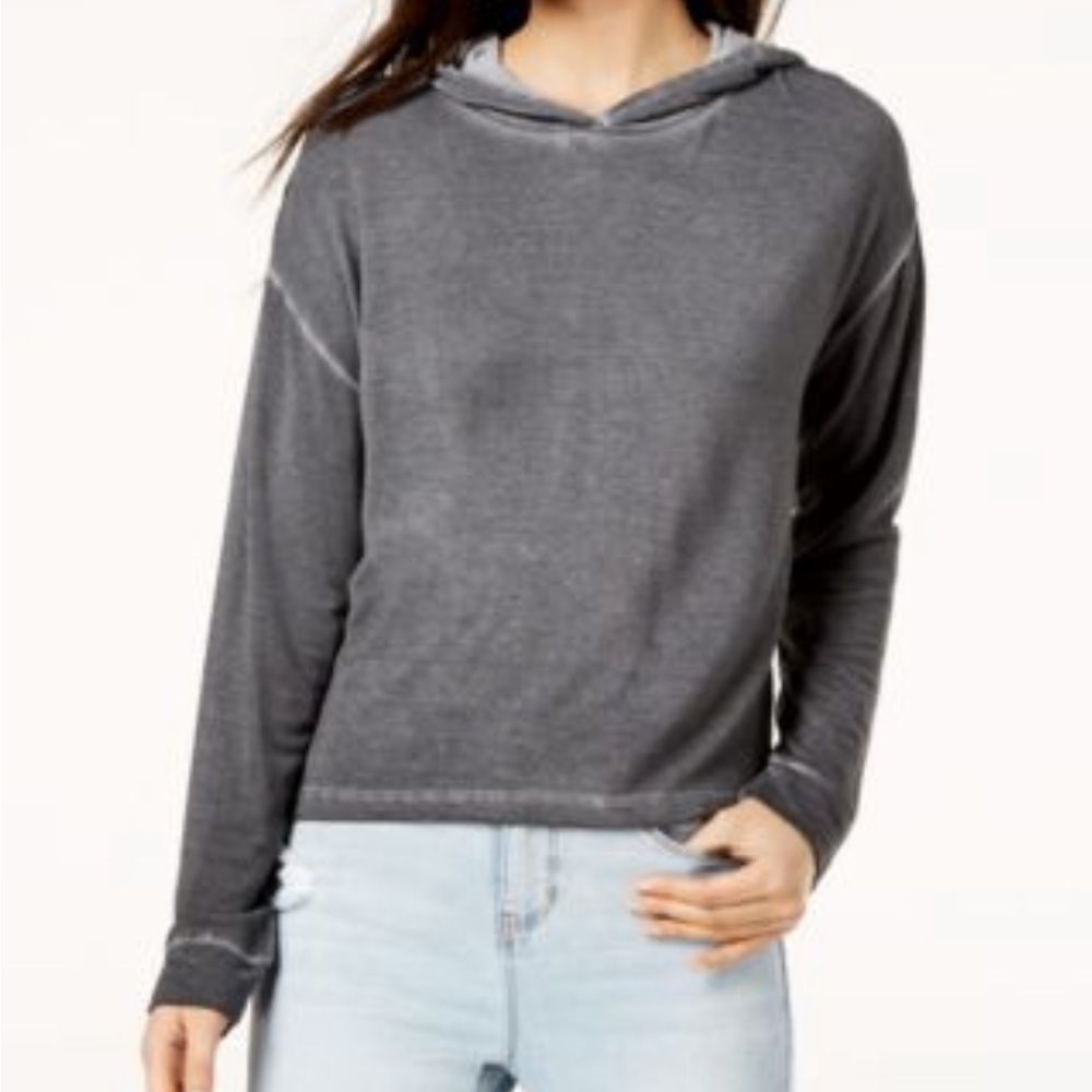 Hippie Rose Washed Charcoal Gray Hoodie Juniors Size Medium